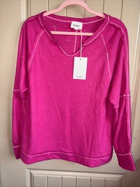 ANDREE BY UNIT Hot Pink Waffle-Knit Long Sleeve Pullover